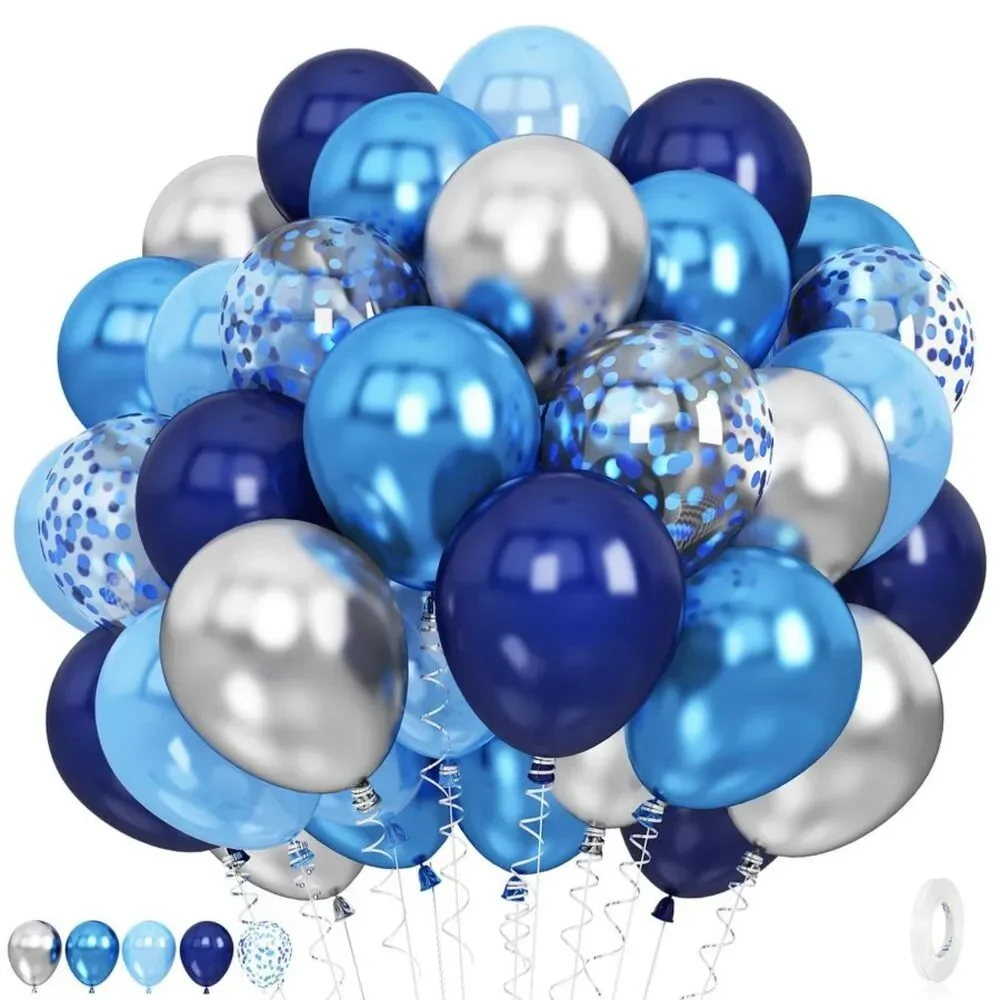 60pc Navy & Royal Blue Balloon Garland Kit with Silver Metallic Confetti